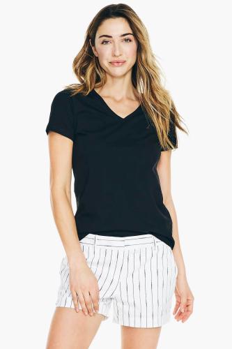 Nautica γυναικείο T-shirt μονόχρωμο με κεντημένο tone-on-tone έμβλημα - 37V015 Μαύρο